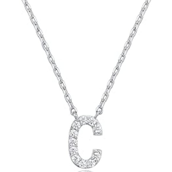 14K White Gold Initial Necklace Letter Dainty Diamond Gift Present A - O - Picture 3 of 16